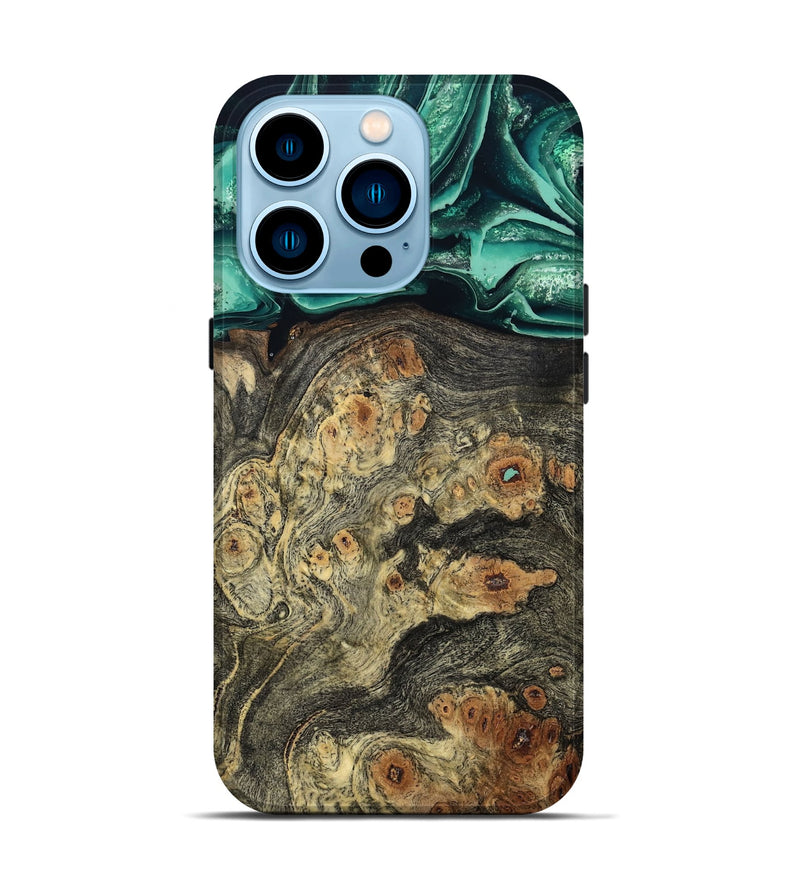 iPhone 14 Pro Wood Live Edge Phone Case - Edna (Green, 799233)