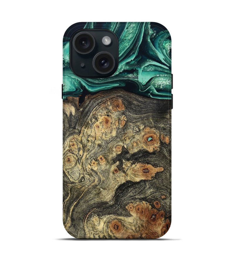 iPhone 15 Wood Live Edge Phone Case - Edna (Green, 799233)