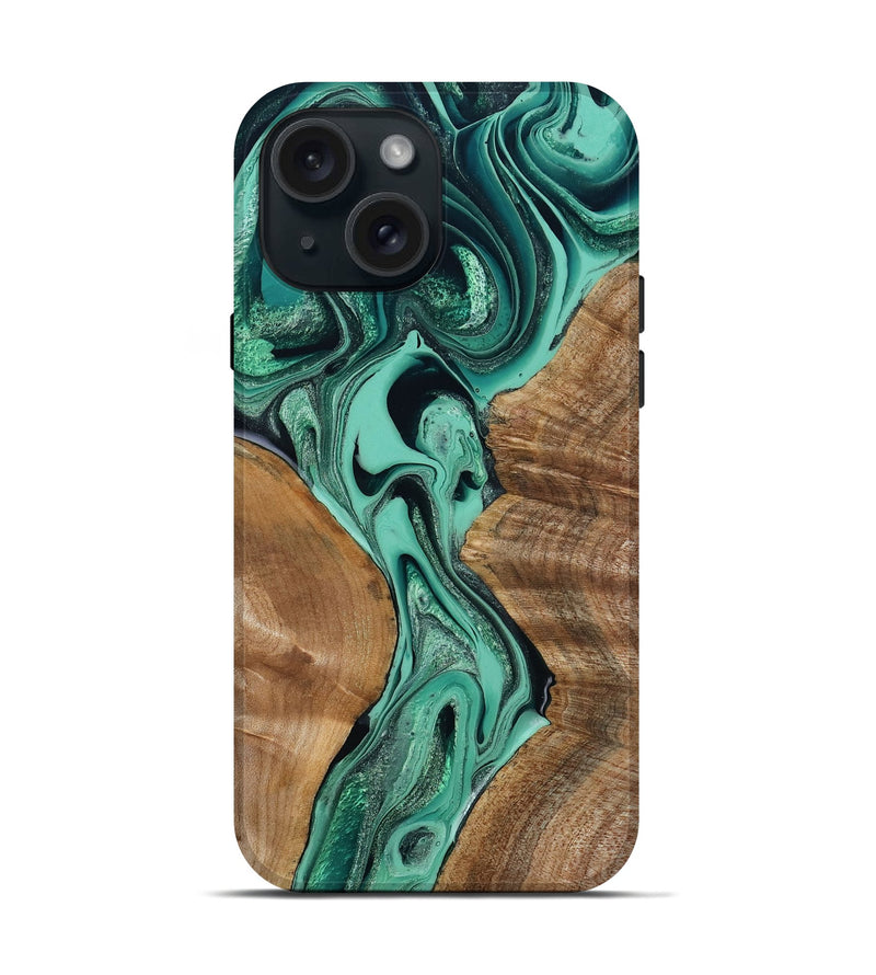iPhone 15 Wood Live Edge Phone Case - Larkin (Green, 799234)