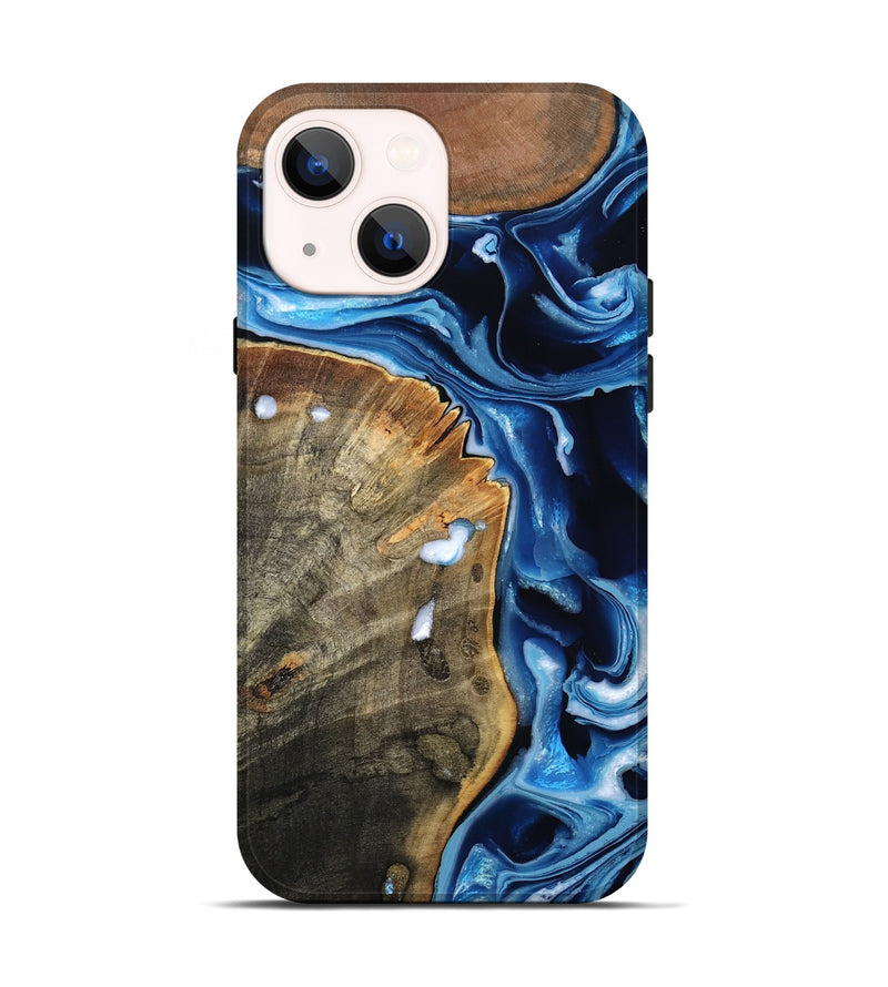 iPhone 14 Wood Live Edge Phone Case - Erich (Blue, 799238)