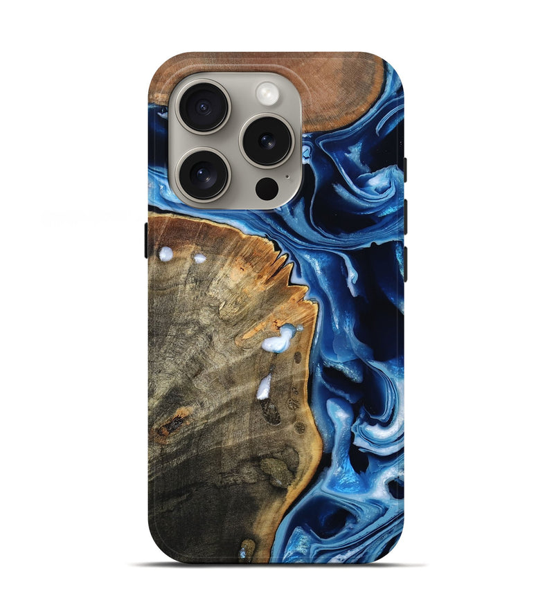 iPhone 16 Pro Wood Live Edge Phone Case - Erich (Blue, 799238)