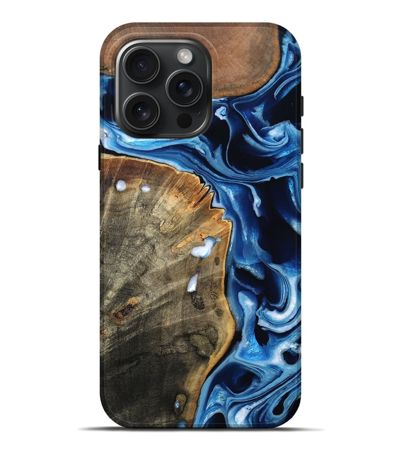 iPhone 16 Pro Max Wood Live Edge Phone Case - Erich (Blue, 799238)