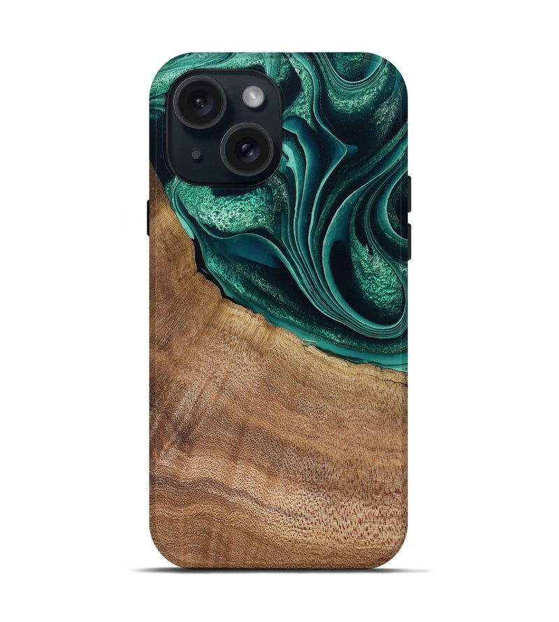 iPhone 15 Wood Live Edge Phone Case - Clay (Green, 799239)