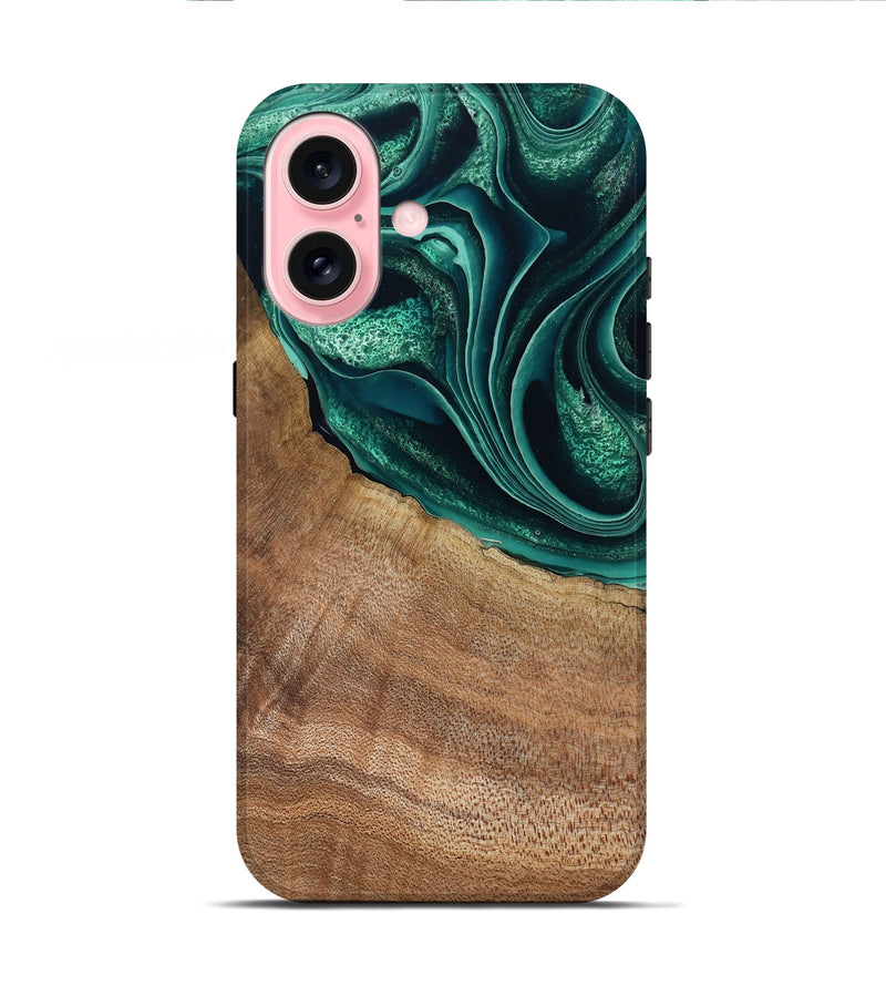 iPhone 16 Wood Live Edge Phone Case - Clay (Green, 799239)