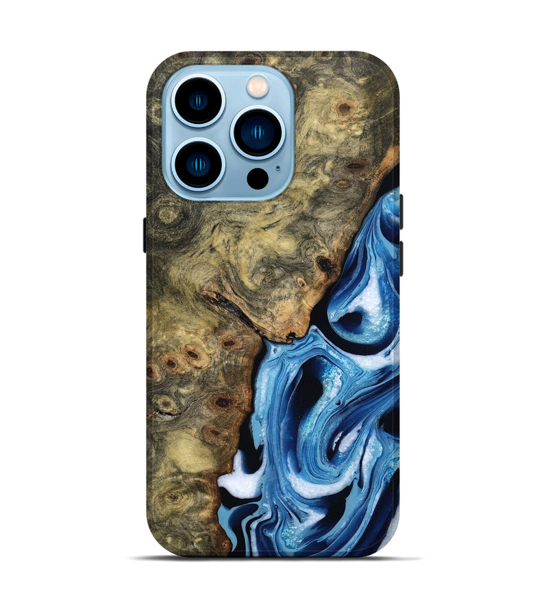 iPhone 14 Pro Wood Live Edge Phone Case - Syreeta (Blue, 799256)