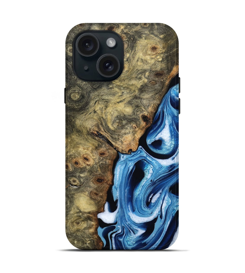 iPhone 15 Wood Live Edge Phone Case - Syreeta (Blue, 799256)