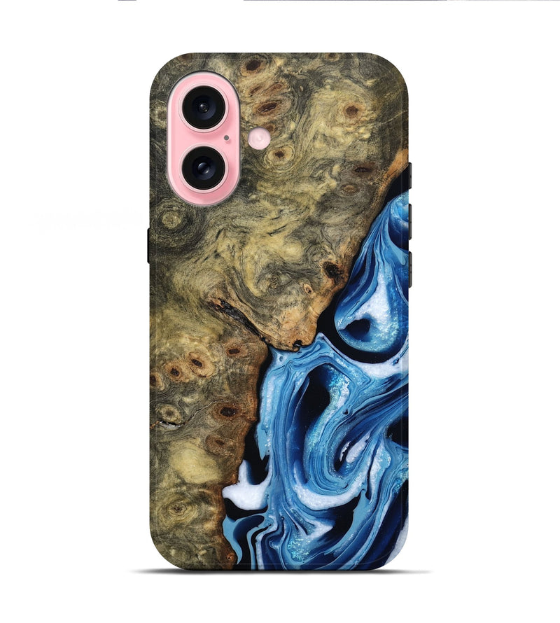 iPhone 16 Wood Live Edge Phone Case - Syreeta (Blue, 799256)