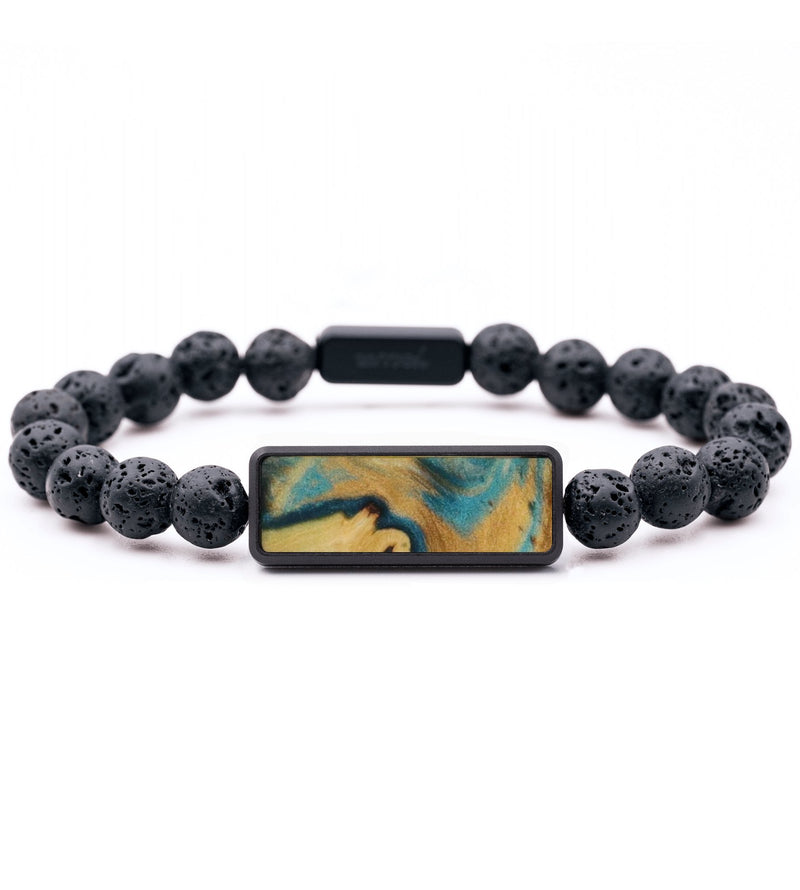 Lava Bead Wood Bracelet - Marie (Teal & Gold, 799367)
