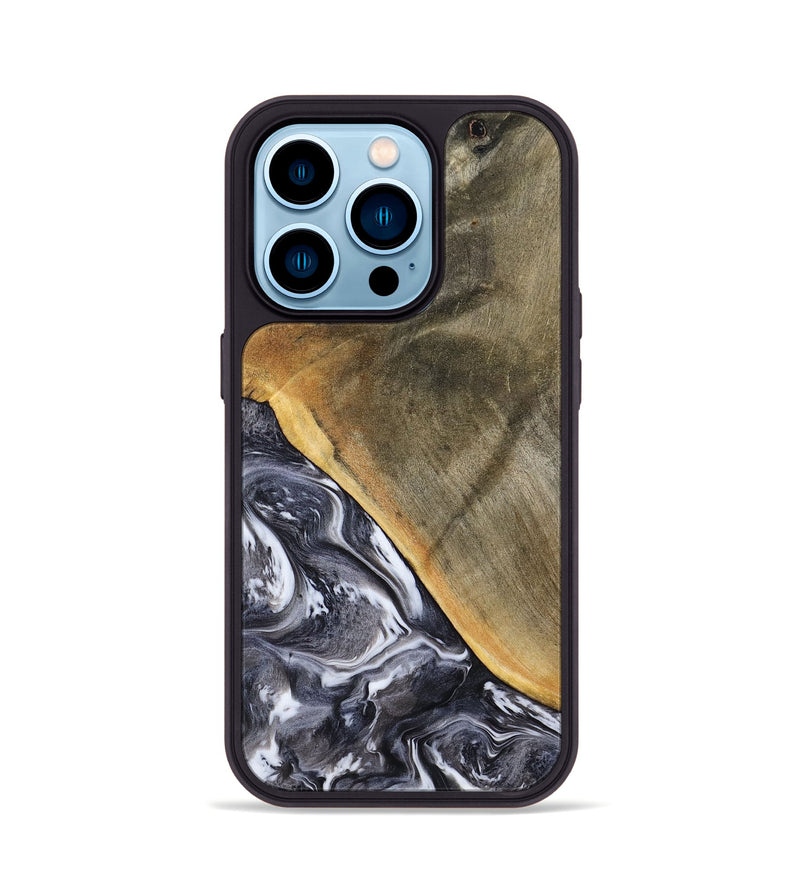 iPhone 14 Pro Wood Phone Case - Telly (Black & White, 799502)