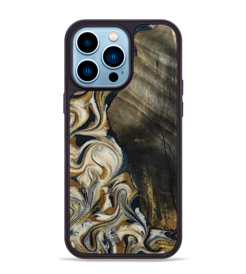 iPhone 14 Pro Max Wood Phone Case - Errol (Teal & Gold, 799521)