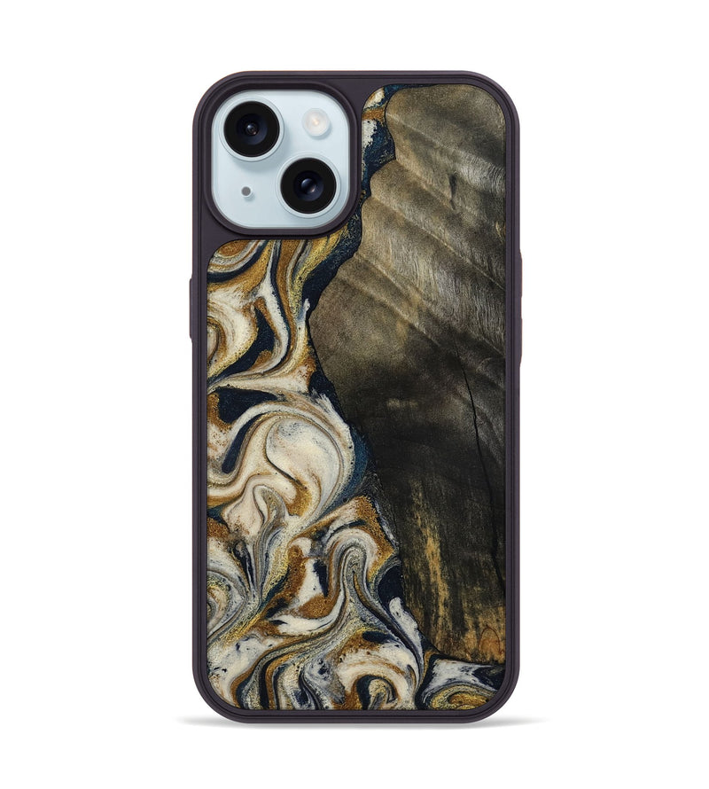 iPhone 15 Wood Phone Case - Errol (Teal & Gold, 799521)