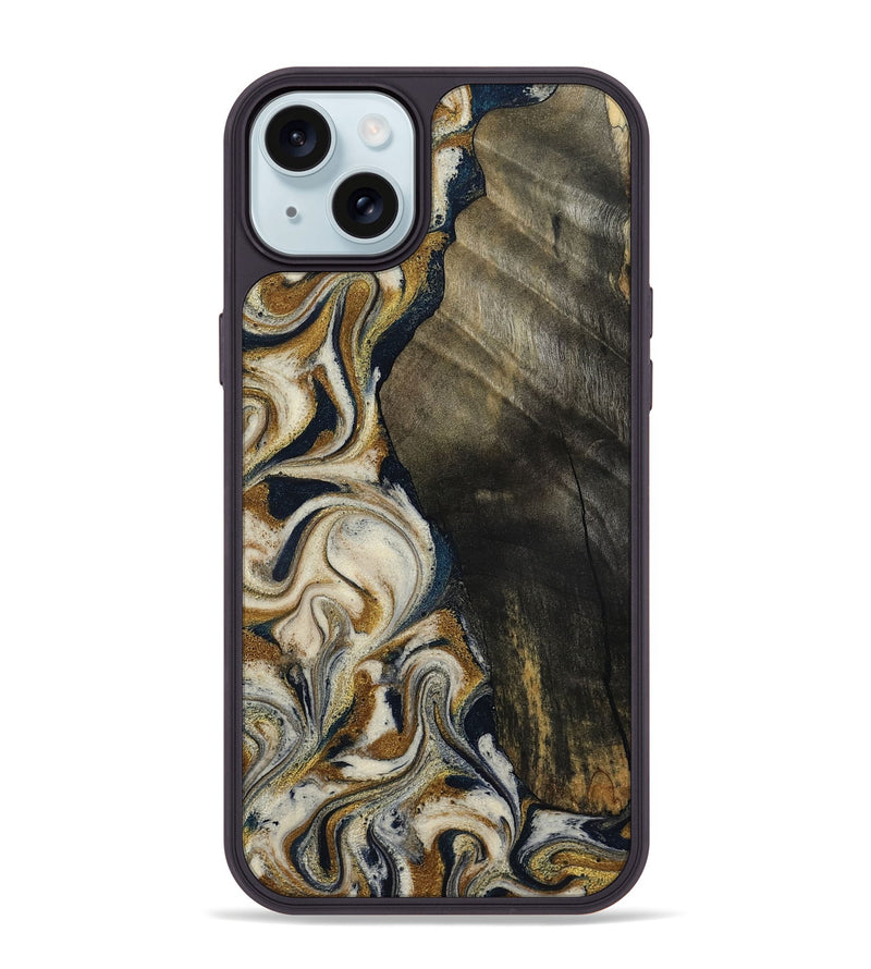 iPhone 15 Plus Wood Phone Case - Errol (Teal & Gold, 799521)