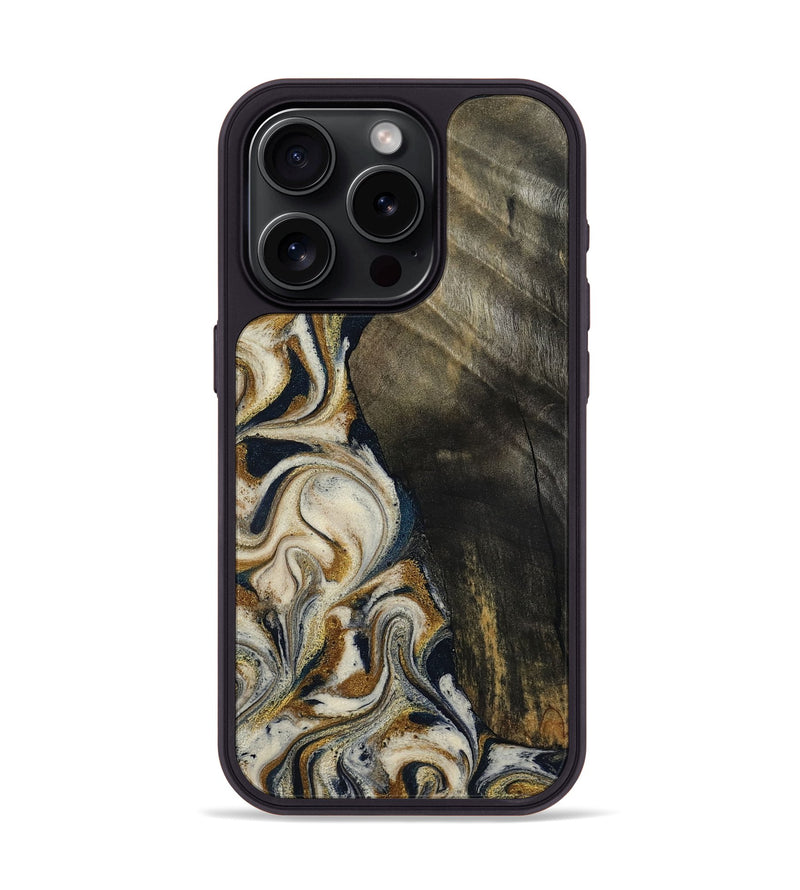 iPhone 15 Pro Wood Phone Case - Errol (Teal & Gold, 799521)
