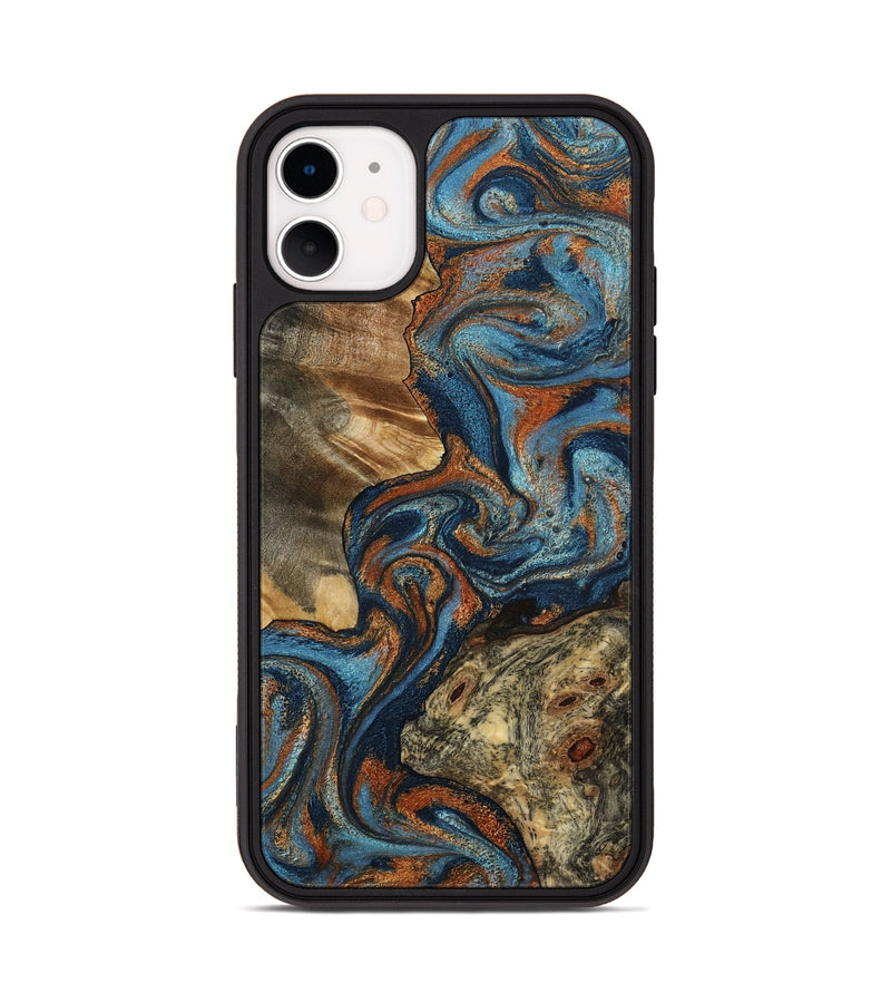 iPhone 11 Wood Phone Case - Laura (Teal & Gold, 799523)