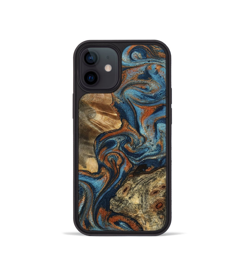 iPhone 12 mini Wood Phone Case - Laura (Teal & Gold, 799523)