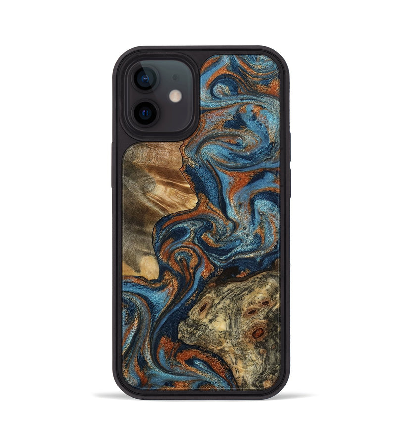 iPhone 12 Wood Phone Case - Laura (Teal & Gold, 799523)