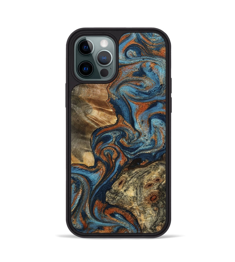iPhone 12 Pro Wood Phone Case - Laura (Teal & Gold, 799523)