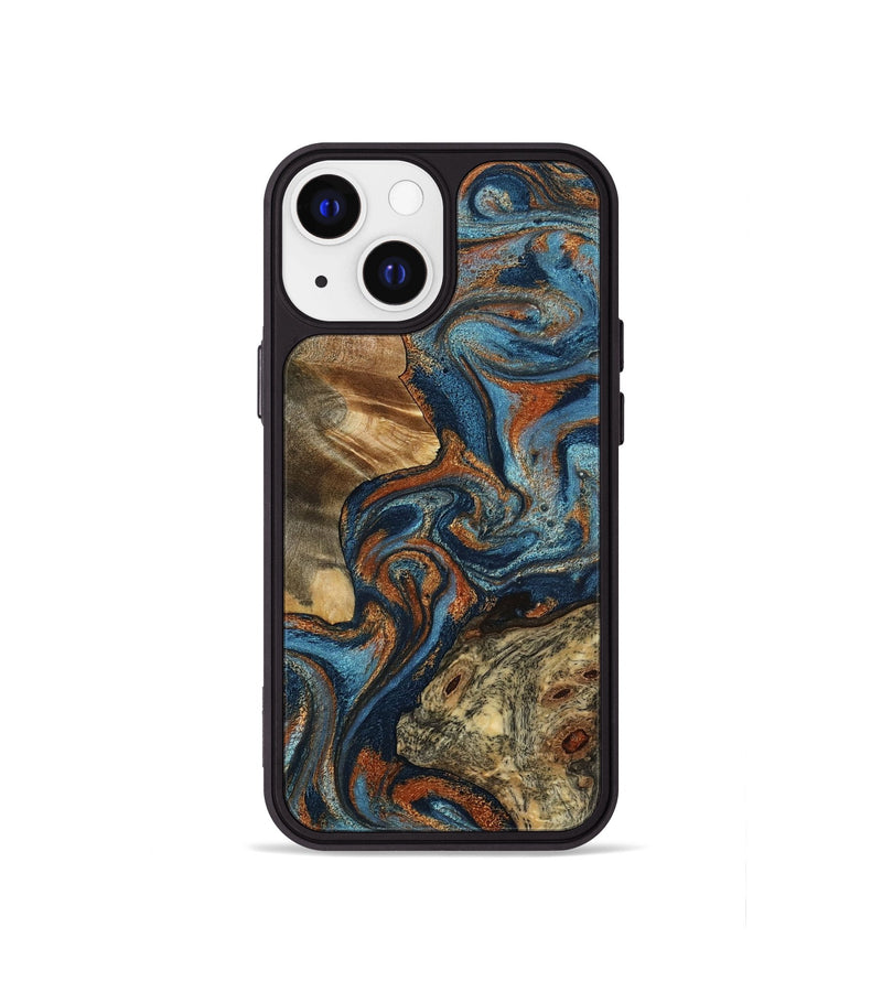 iPhone 13 mini Wood Phone Case - Laura (Teal & Gold, 799523)