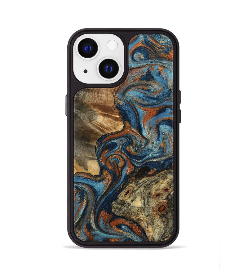 iPhone 13 Wood Phone Case - Laura (Teal & Gold, 799523)