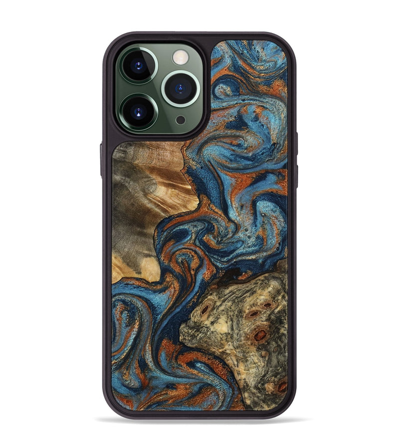 iPhone 13 Pro Max Wood Phone Case - Laura (Teal & Gold, 799523)
