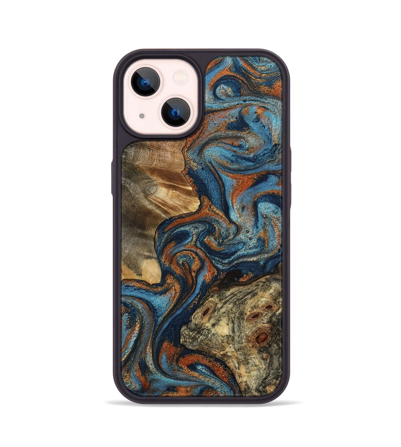 iPhone 14 Wood Phone Case - Laura (Teal & Gold, 799523)