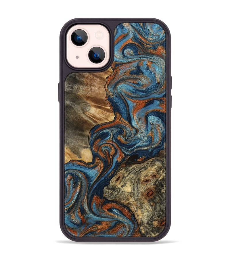 iPhone 14 Plus Wood Phone Case - Laura (Teal & Gold, 799523)
