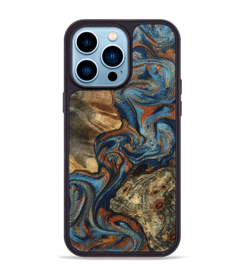 iPhone 14 Pro Max Wood Phone Case - Laura (Teal & Gold, 799523)
