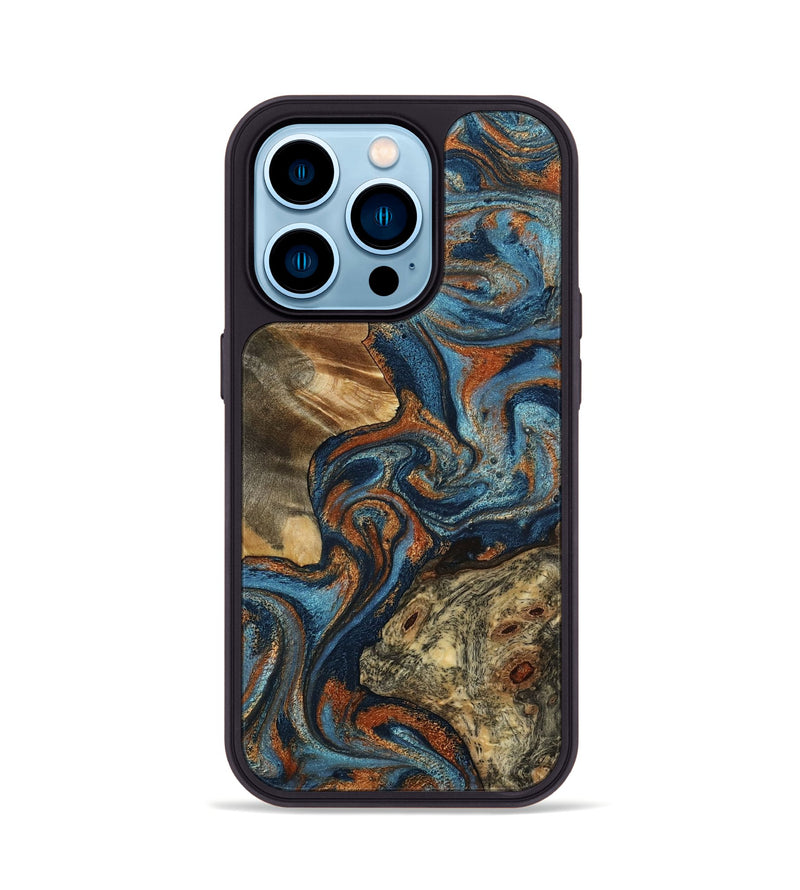 iPhone 14 Pro Wood Phone Case - Laura (Teal & Gold, 799523)