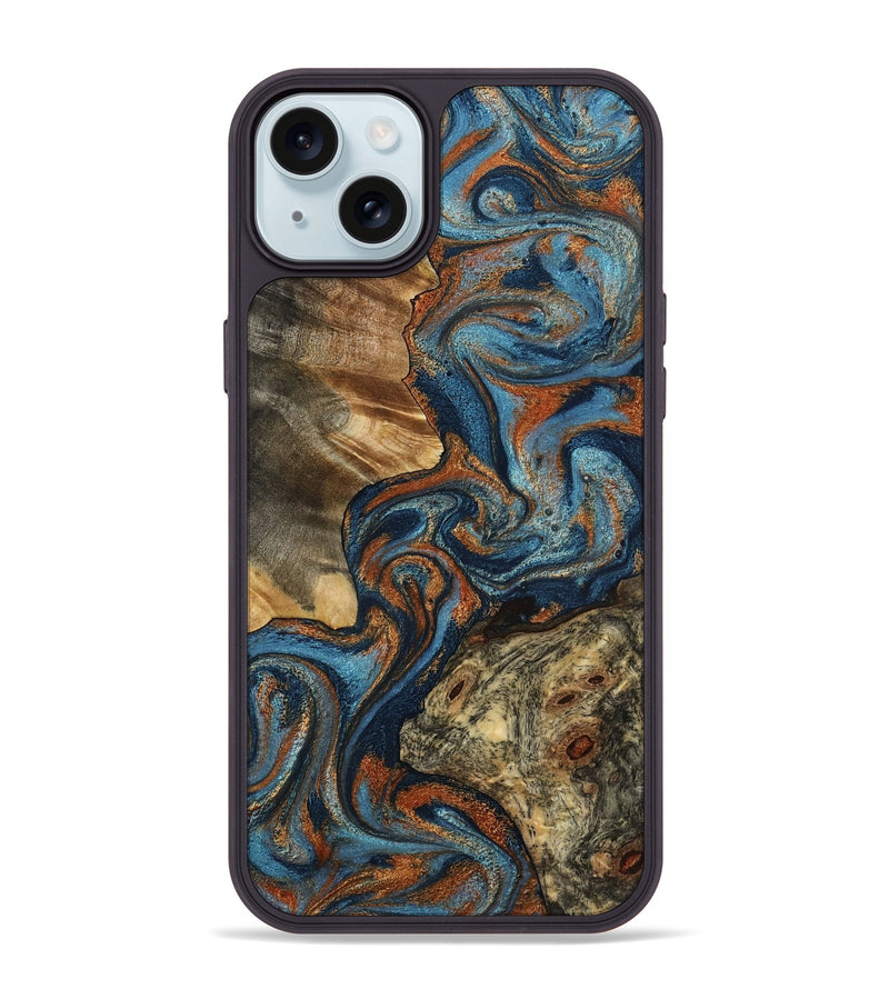 iPhone 15 Plus Wood Phone Case - Laura (Teal & Gold, 799523)