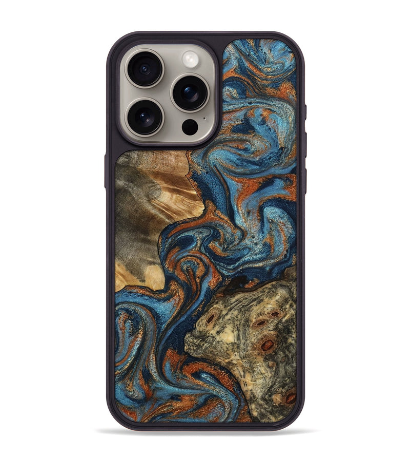 iPhone 15 Pro Max Wood Phone Case - Laura (Teal & Gold, 799523)