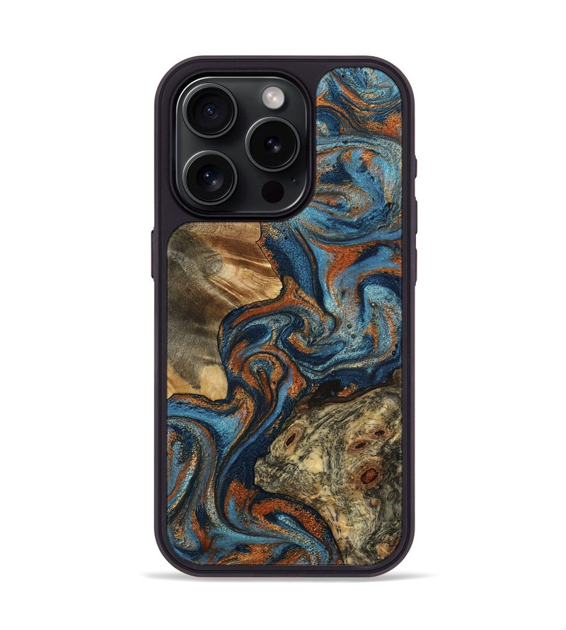iPhone 15 Pro Wood Phone Case - Laura (Teal & Gold, 799523)