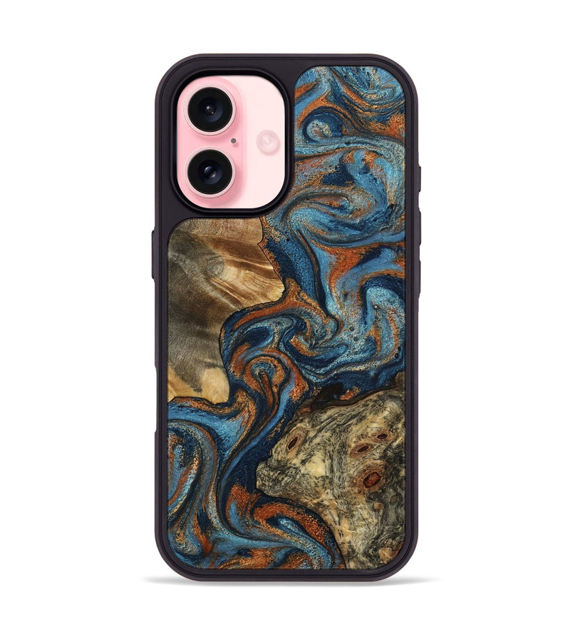 iPhone 16 Wood Phone Case - Laura (Teal & Gold, 799523)