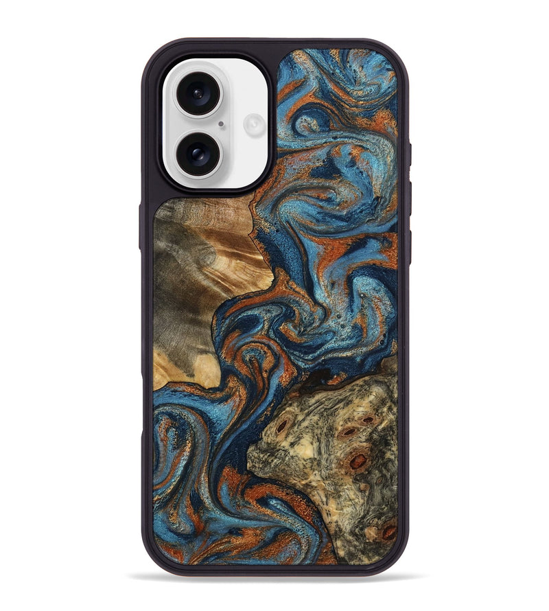 iPhone 16 Plus Wood Phone Case - Laura (Teal & Gold, 799523)