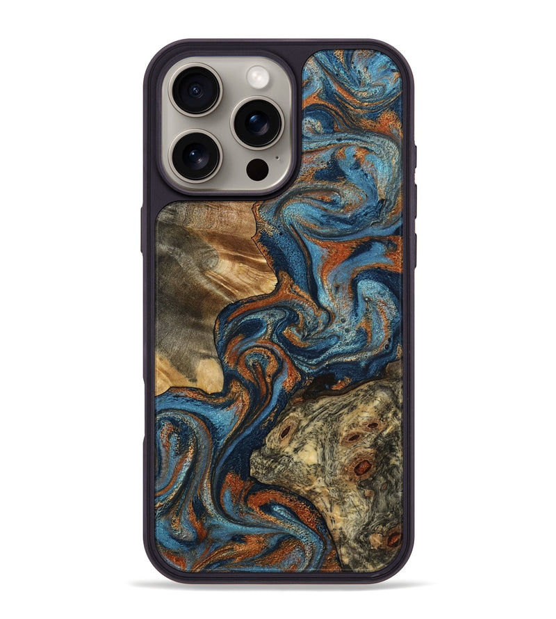 iPhone 16 Pro Max Wood Phone Case - Laura (Teal & Gold, 799523)
