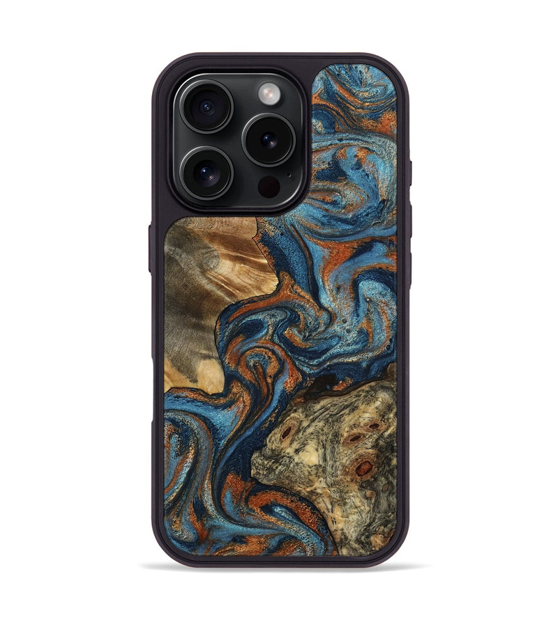 iPhone 16 Pro Wood Phone Case - Laura (Teal & Gold, 799523)