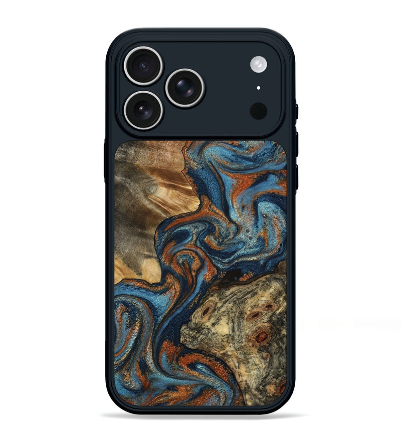 iPhone 17 Pro Max Wood Phone Case - Laura (Teal & Gold, 799523)