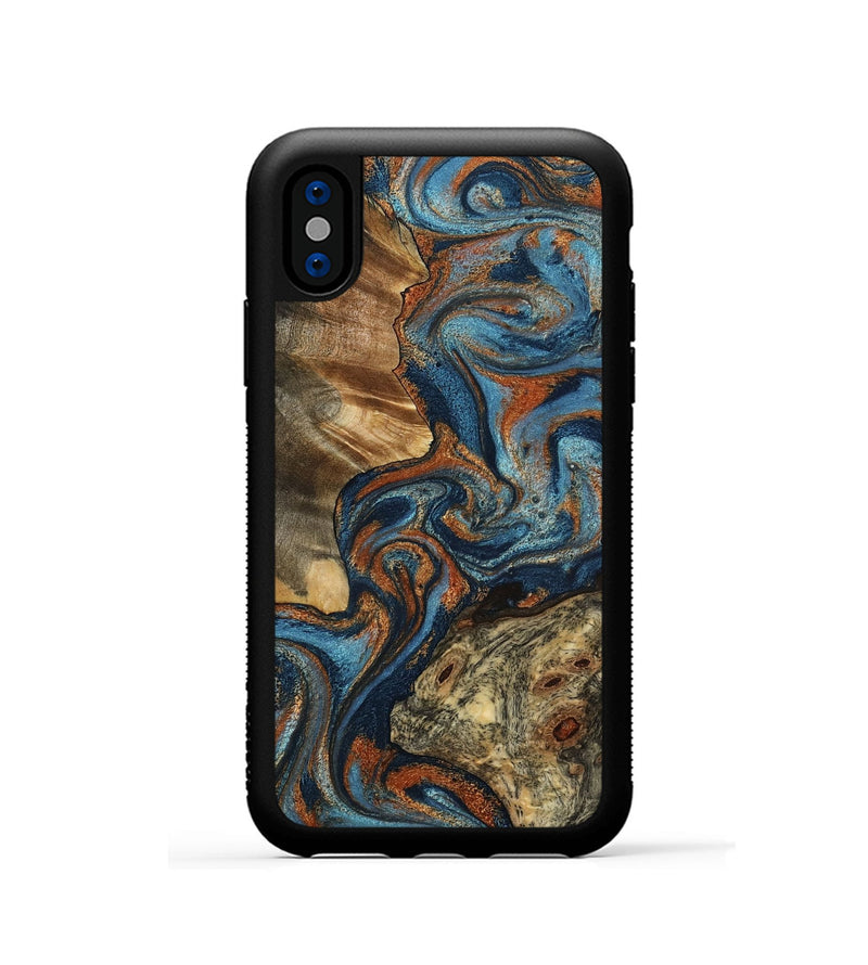 iPhone Xs Wood Phone Case - Laura (Teal & Gold, 799523)