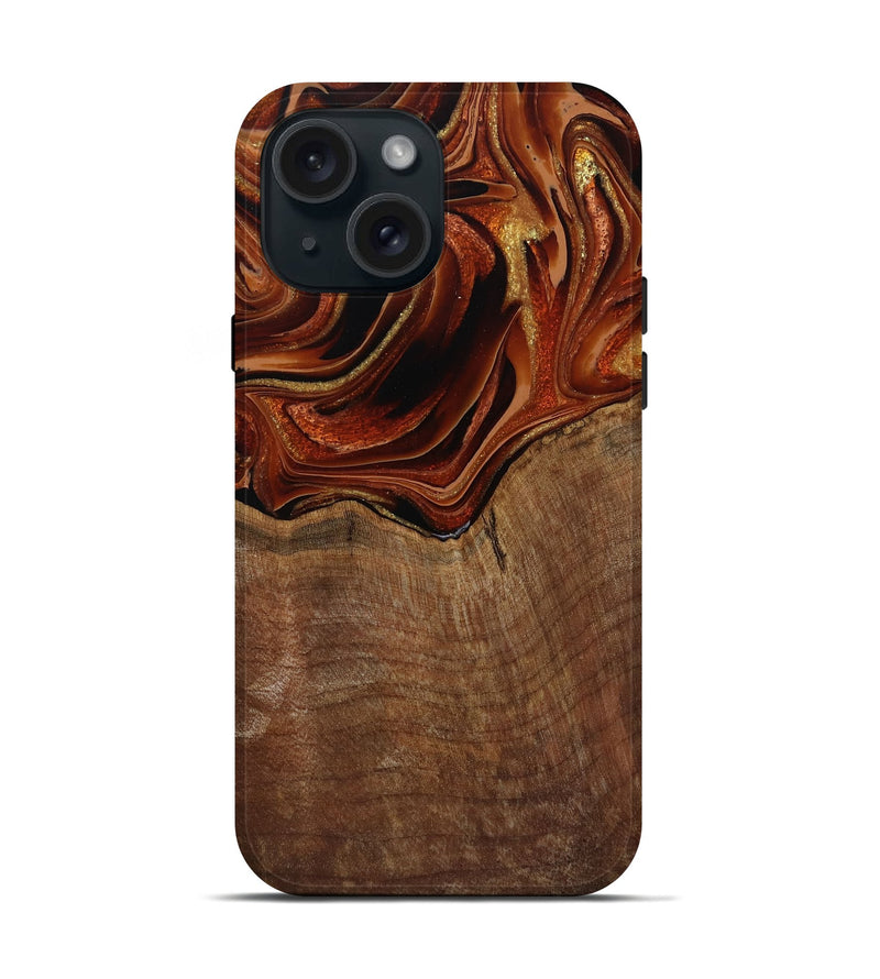 iPhone 15 Wood Live Edge Phone Case - Roxane (Red, 799528)