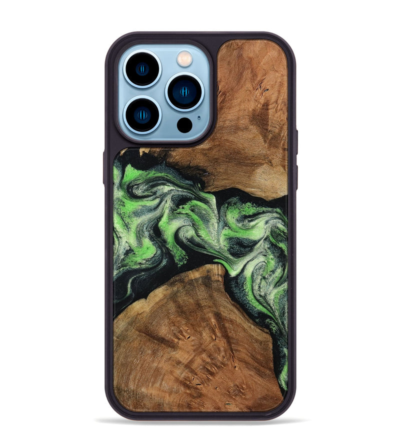 iPhone 14 Pro Max Wood Phone Case - Sherry (Green, 799535)
