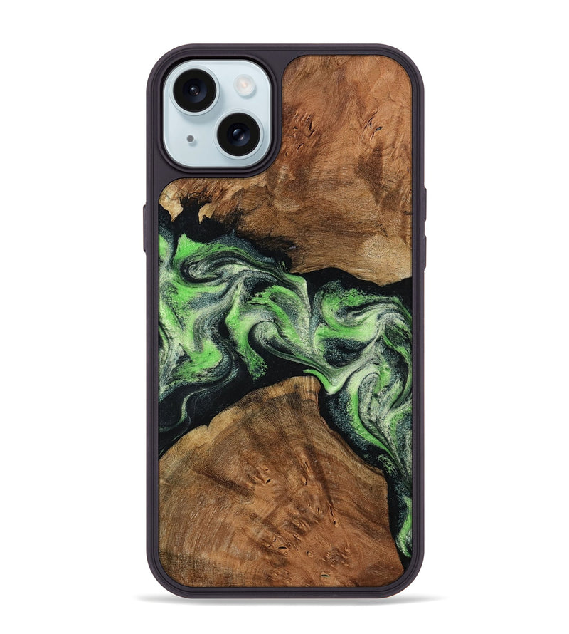 iPhone 15 Plus Wood Phone Case - Sherry (Green, 799535)