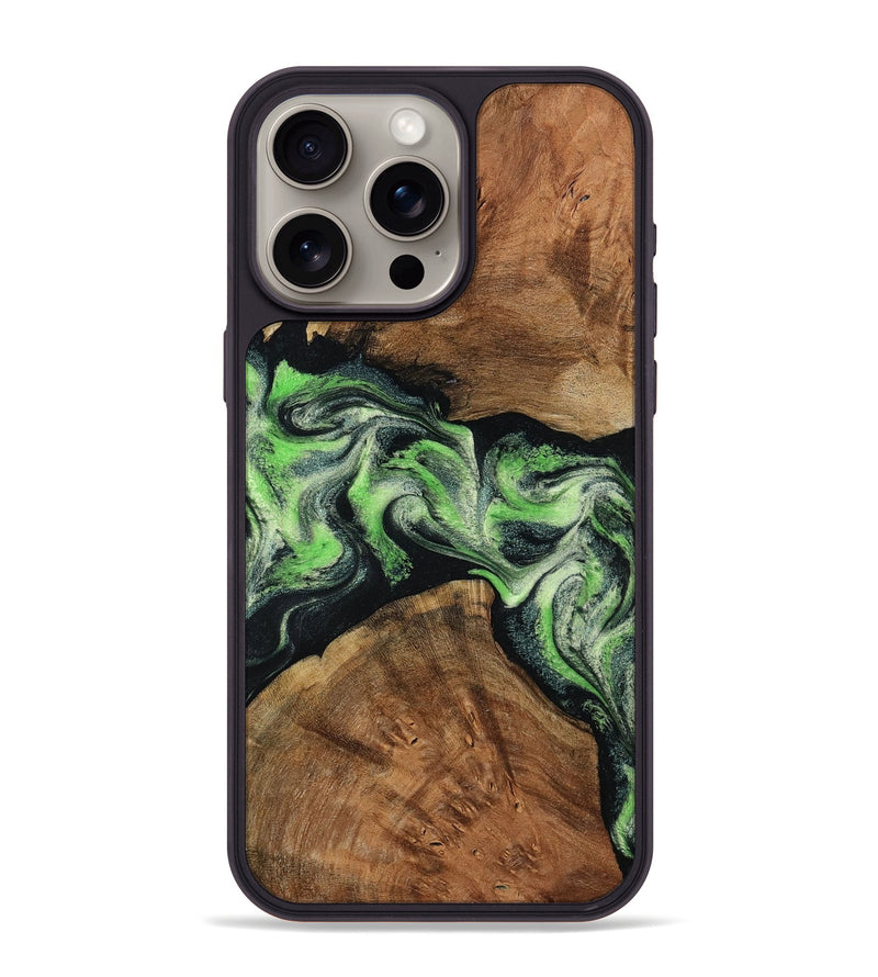 iPhone 15 Pro Max Wood Phone Case - Sherry (Green, 799535)
