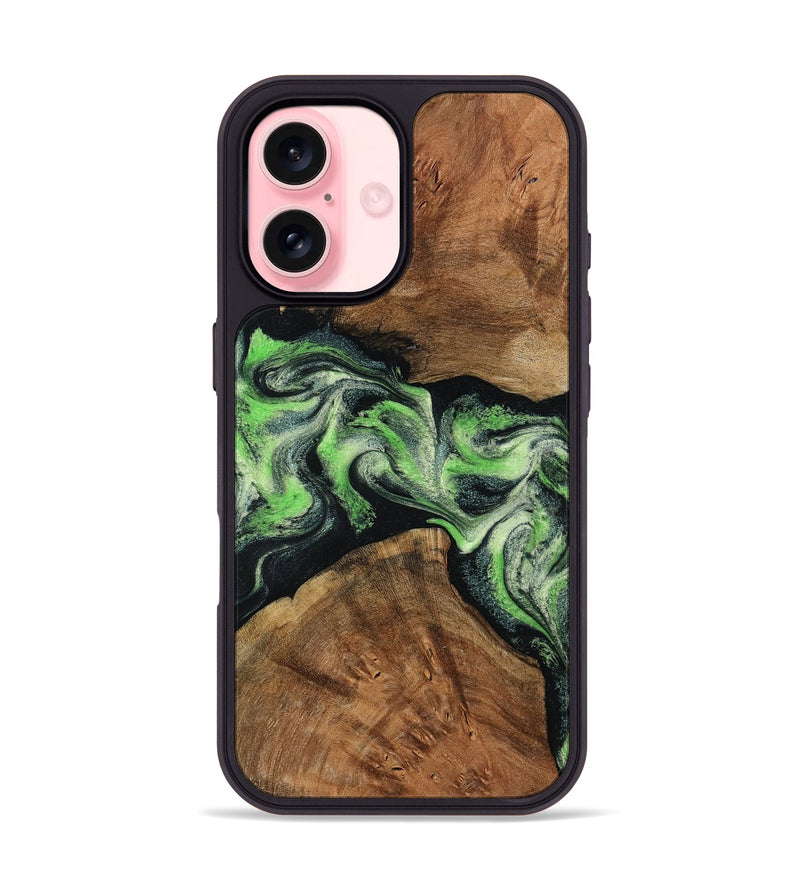 iPhone 16 Wood Phone Case - Sherry (Green, 799535)