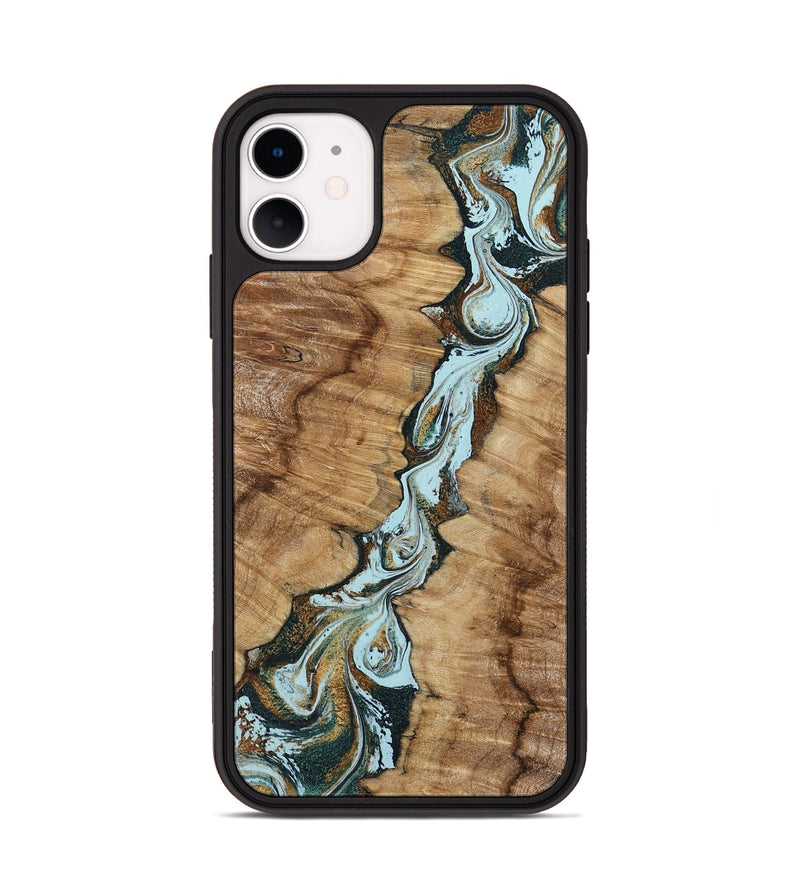 iPhone 11 Wood Phone Case - Jerilyn (Teal & Gold, 799537)