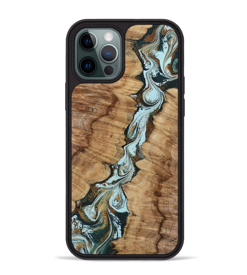 iPhone 12 Pro Max Wood Phone Case - Jerilyn (Teal & Gold, 799537)