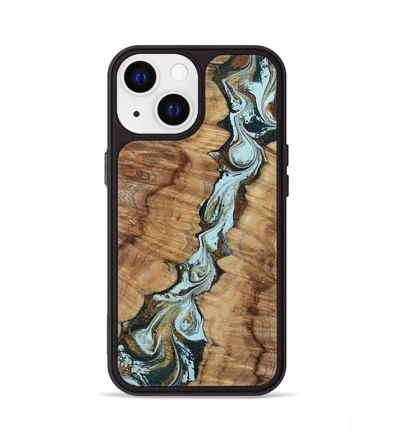 iPhone 13 Wood Phone Case - Jerilyn (Teal & Gold, 799537)
