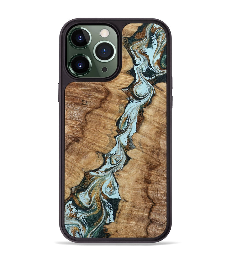 iPhone 13 Pro Max Wood Phone Case - Jerilyn (Teal & Gold, 799537)