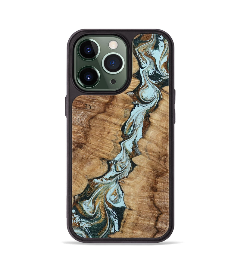 iPhone 13 Pro Wood Phone Case - Jerilyn (Teal & Gold, 799537)