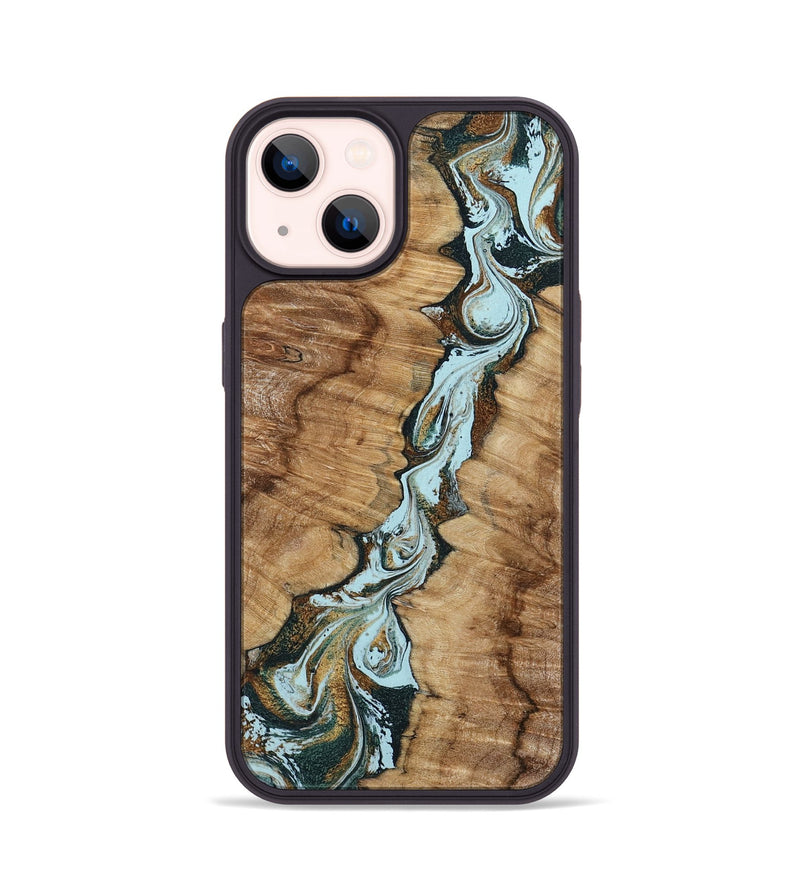 iPhone 14 Wood Phone Case - Jerilyn (Teal & Gold, 799537)