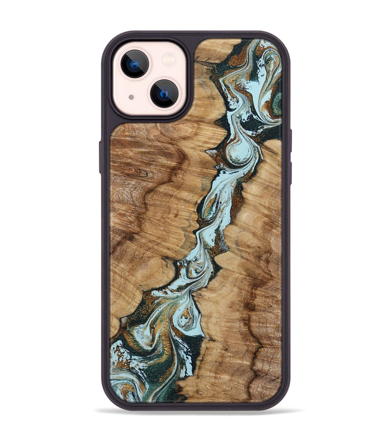 iPhone 14 Plus Wood Phone Case - Jerilyn (Teal & Gold, 799537)