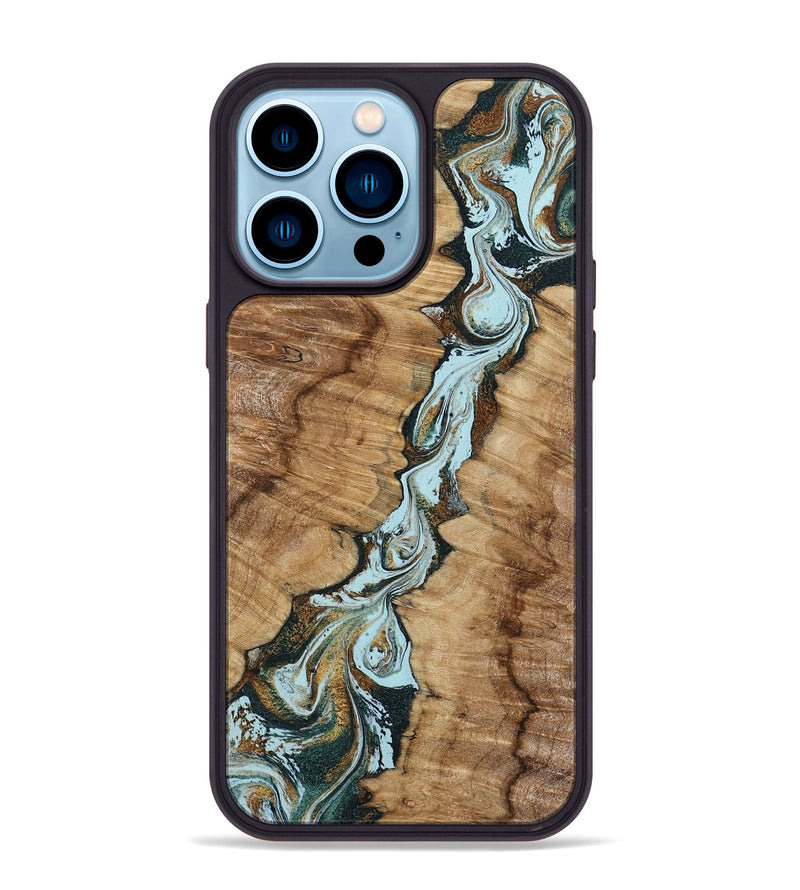 iPhone 14 Pro Max Wood Phone Case - Jerilyn (Teal & Gold, 799537)